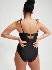 Speedo Black Womens Shaping Bandeau Swimsuit 1 Piece with Removable Bra Pads - Image 2 of 6