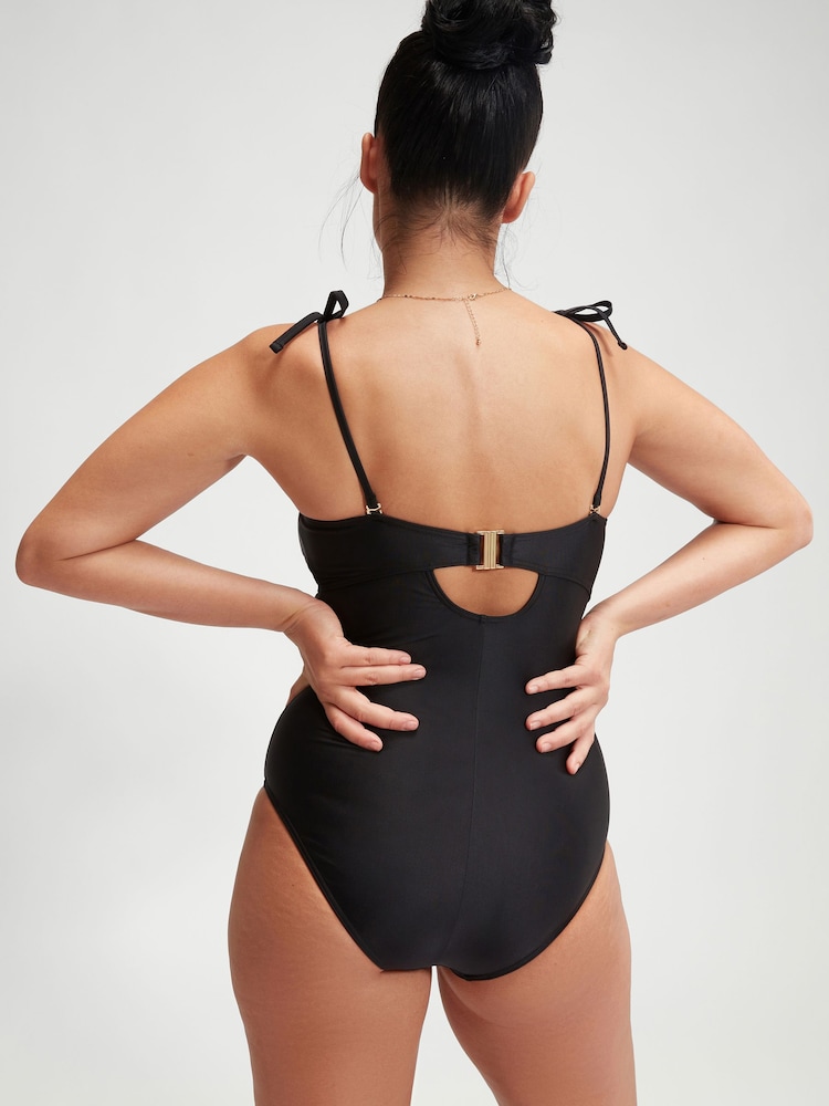 Speedo Black Womens Shaping Bandeau Swimsuit 1 Piece with Removable Bra Pads - Image 2 of 6