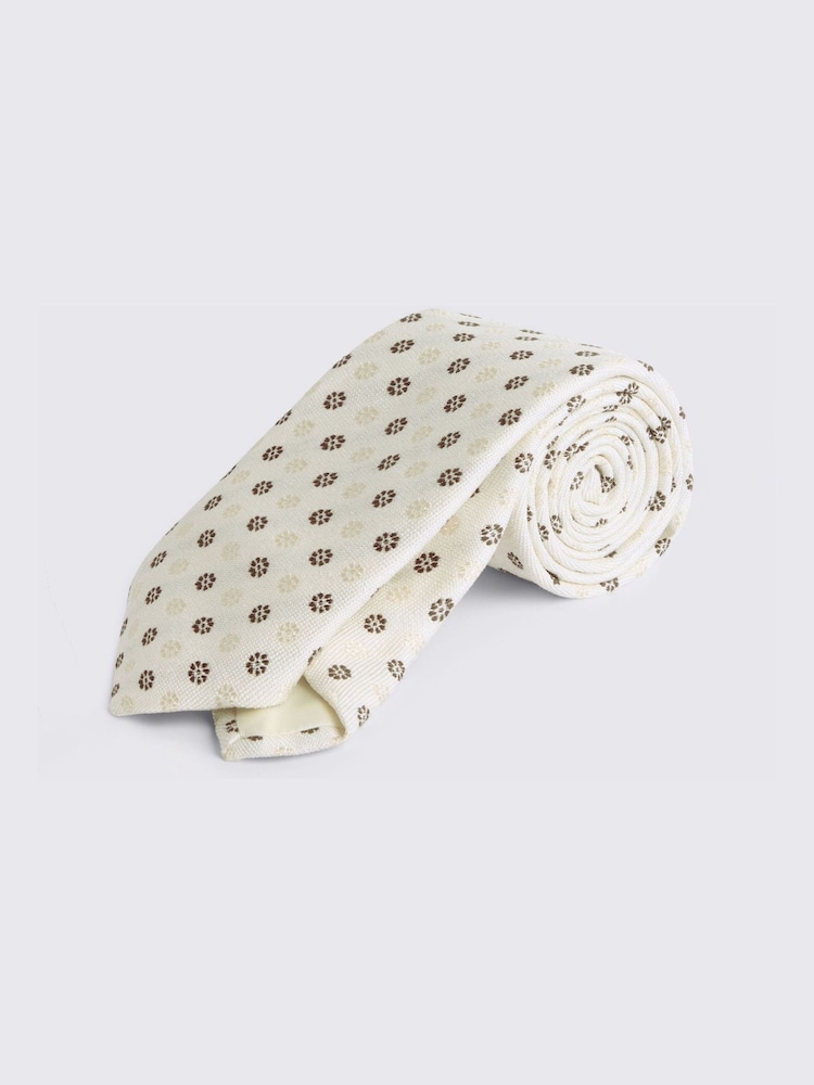 Cream/Dark Brown - MOSS Italian Medallion Tie - Imagen 1 de 2
