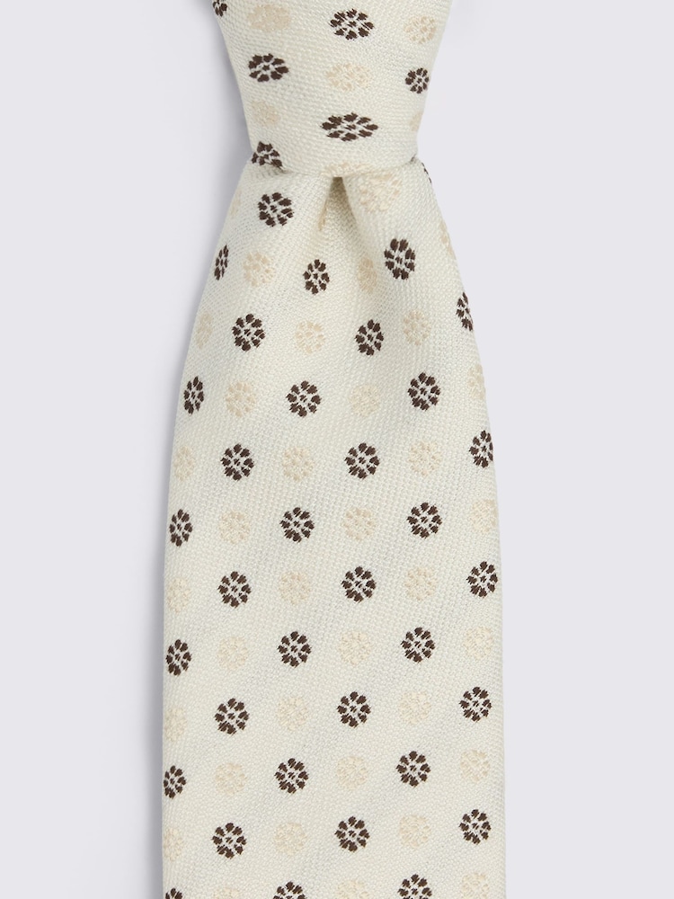 Cream/Dark Brown - MOSS Italian Medallion Tie - Imagen 2 de 2