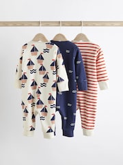 Red/Navy Nautical Baby 100% Cotton Footless Sleepsuits 3 Pack With Zip (0-2yrs) - Image 2 of 7