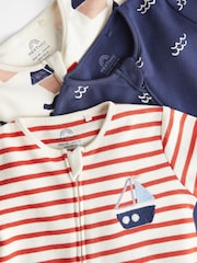Red/Navy Nautical Baby 100% Cotton Footless Sleepsuits 3 Pack With Zip (0-2yrs) - Image 4 of 7