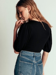 Boden Black Tia Ruched Wrap Top - Image 2 of 4