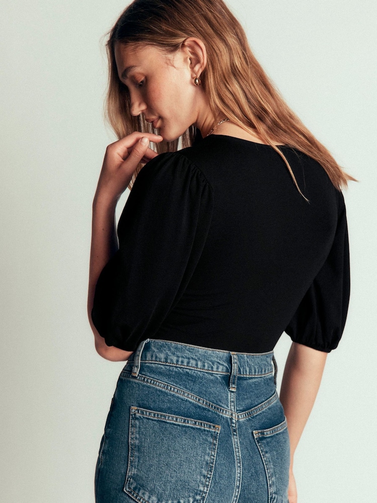 Boden Black Tia Ruched Wrap Top - Image 2 of 4 Boden Black Tia Ruched Wrap Top - Image 2 of 4