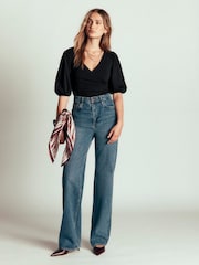 Boden Black Tia Ruched Wrap Top - Image 3 of 4