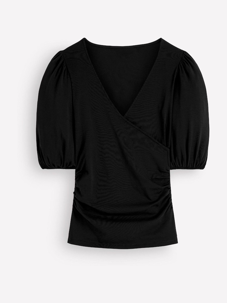 Boden Black Tia Ruched Wrap Top - Image 4 of 4 Boden Black Tia Ruched Wrap Top - Image 4 of 4