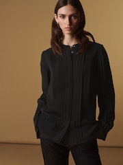 Schwarz - Langärmelige, hochwertige Bluse mit Biesen - Bild 1 von 8