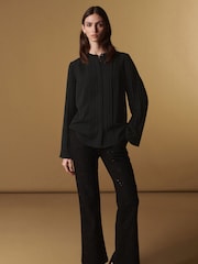 Schwarz - Langärmelige, hochwertige Bluse mit Biesen - Bild 2 von 8