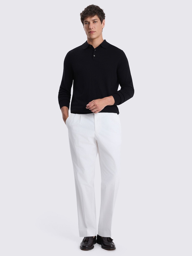 MOSS Navy Blue Merino Wool Blend Long-Sleeve Polo Shirt - Image 2 of 4 MOSS Navy Blue Merino Wool Blend Long-Sleeve Polo Shirt - Image 2 of 4