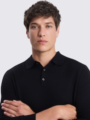 MOSS Navy Blue Merino Wool Blend Long-Sleeve Polo Shirt - Image 3 of 4