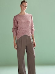 Pink Spacedye Cosy Lightweight Soft Touch Sleeve Detail Crew Neck Jumper - Image 2 of 7
