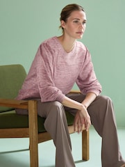 Pink Spacedye Cosy Lightweight Soft Touch Sleeve Detail Crew Neck Jumper - Image 3 of 7