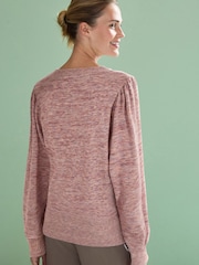 Pink Spacedye Cosy Lightweight Soft Touch Sleeve Detail Crew Neck Jumper - Image 4 of 7