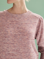 Pink Spacedye Cosy Lightweight Soft Touch Sleeve Detail Crew Neck Jumper - Image 5 of 7