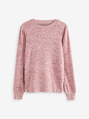Pink Spacedye Cosy Lightweight Soft Touch Sleeve Detail Crew Neck Jumper - Image 6 of 7