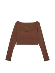 Victoria's Secret Ganache Brown VS Elevate Cropped Long Sleeve Corset Top - Image 3 of 3