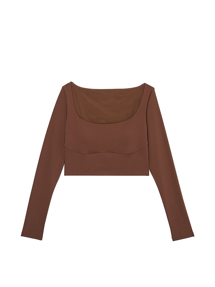Victoria's Secret Ganache Brown VS Elevate Cropped Long Sleeve Corset Top - Image 3 of 3