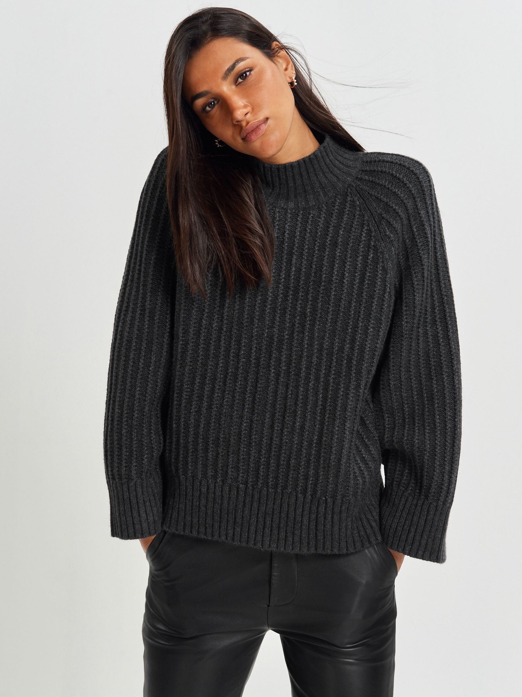 Buy Charcoal Grey Stitch Detail High Neck Long Sleeve Jumper from Next Luxembourg