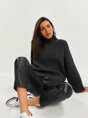 Charcoal Grey Stitch Detail High Neck Long Sleeve Jumper - Image 2 of 6