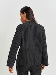 Charcoal Grey Stitch Detail High Neck Long Sleeve Jumper - Image 3 of 6