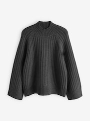 Charcoal Grey Stitch Detail High Neck Long Sleeve Jumper - Image 5 of 6