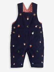 JoJo Maman Bébé Navy Blue Christmas Embroidered Cord Dungarees - Image 3 of 4