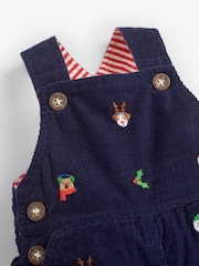 JoJo Maman Bébé Navy Blue Christmas Embroidered Cord Dungarees - Image 4 of 4