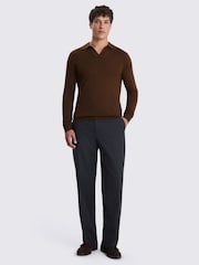 MOSS Brown Merino Wool Blend Skipper Polo Shirt - Image 2 of 4