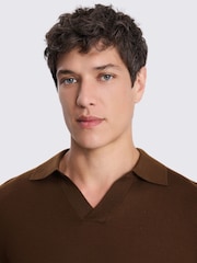 MOSS Brown Merino Wool Blend Skipper Polo Shirt - Image 3 of 4