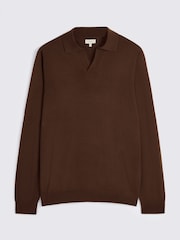 MOSS Brown Merino Wool Blend Skipper Polo Shirt - Image 4 of 4
