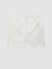 Reiss Cream Kirsten Feather Mini Skirt - Image 3 of 6
