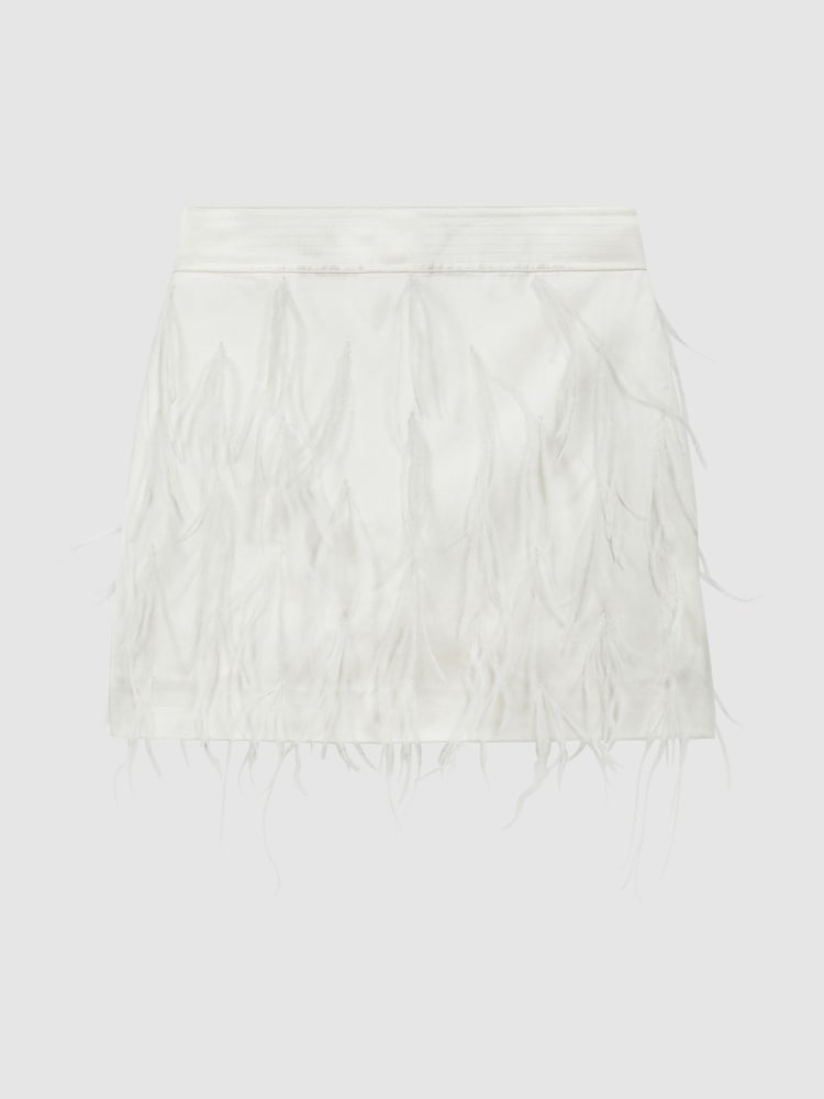 Reiss Cream Kirsten Feather Mini Skirt - Image 3 of 6