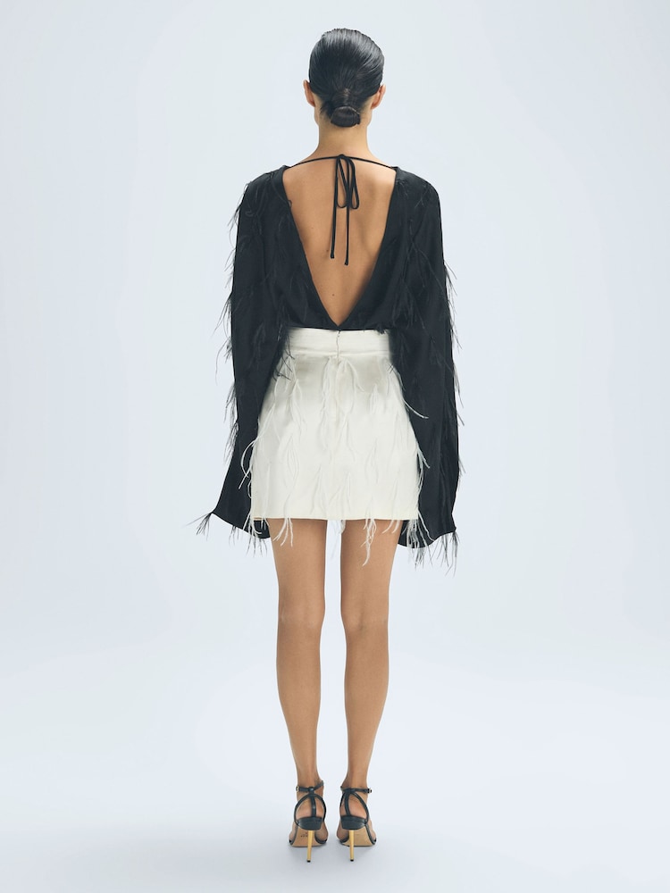 Reiss Cream Kirsten Feather Mini Skirt - Image 4 of 6