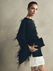 Reiss Cream Kirsten Feather Mini Skirt - Image 5 of 6