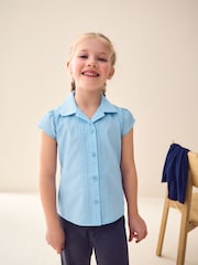 Blue Regular Fit Puff Sleeve Lace Trim School Blouse (3-14yrs) - Image 1 of 8