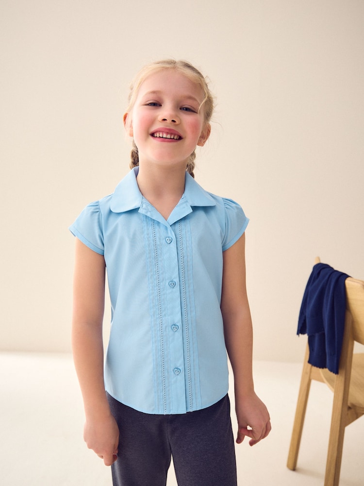 Blue Regular Fit Puff Sleeve Lace Trim School Blouse (3-14yrs) - Image 1 of 8