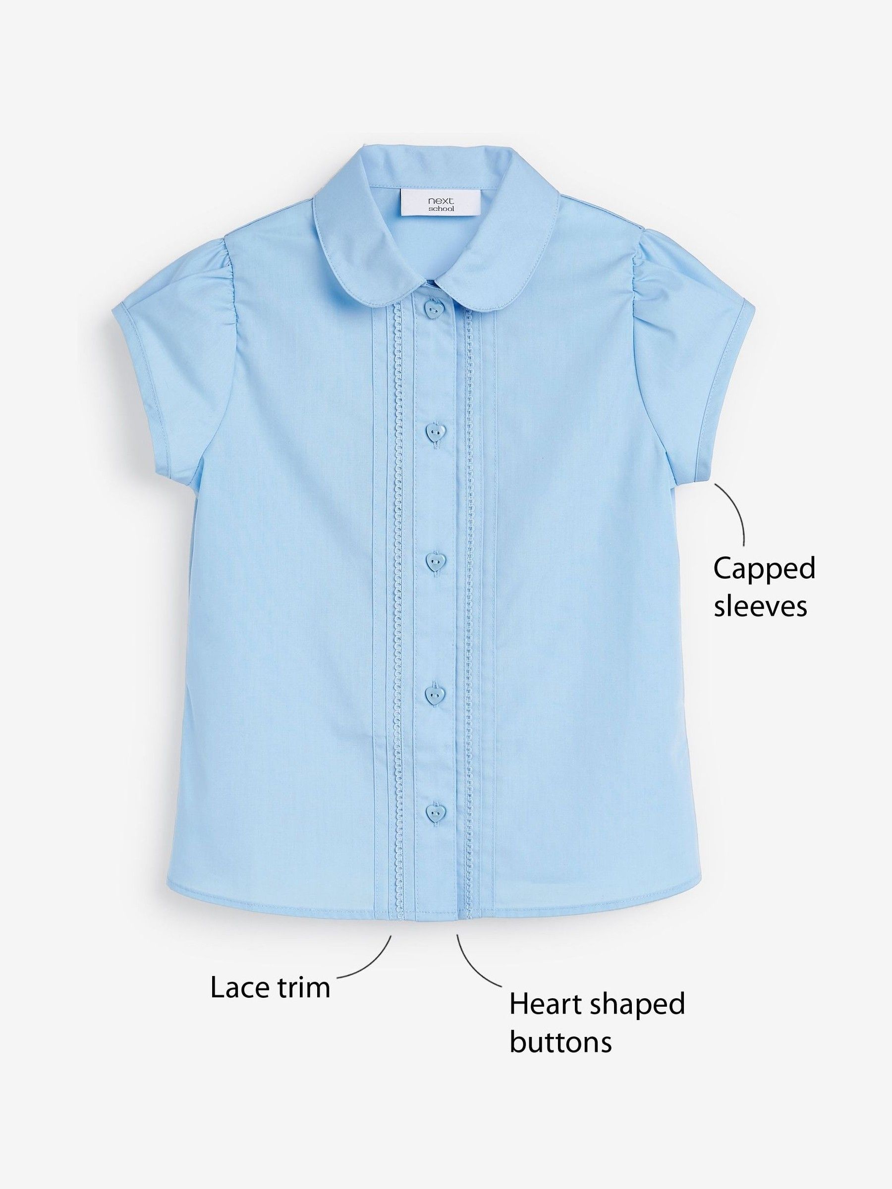 Buy Blue Regular Fit Puff Sleeve Lace Trim School Blouse (3