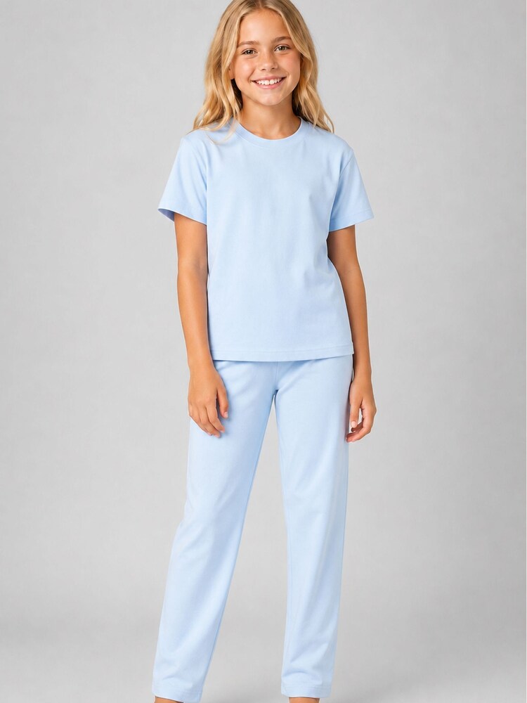 Brand Threads Blue Essentials Long Leg Pyjamas Set - Image 1 of 4