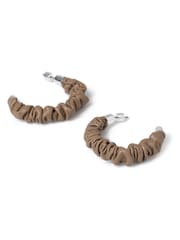 Aela Ruched Faux Leather Brown Hoop Earrings - Image 2 of 2