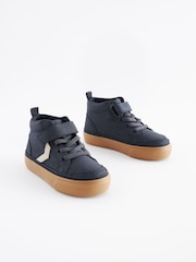 Navy Blue Standard Fit (F) Elastic Lace Touch Fastening Chevron Boots - Image 1 of 5