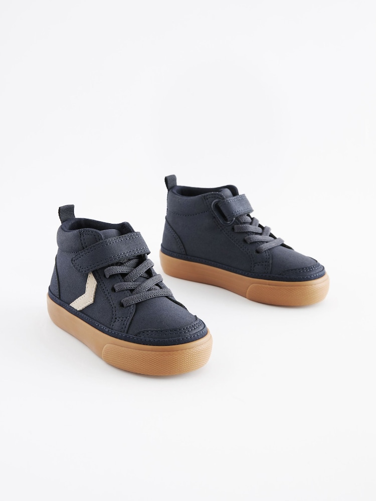 Navy Blue Standard Fit (F) Elastic Lace Touch Fastening Chevron Boots - Image 1 of 5