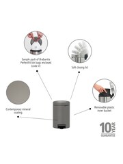 Brabantia Grey NewIcon 3L Mineral Concrete Pedal Bin - Image 4 of 4