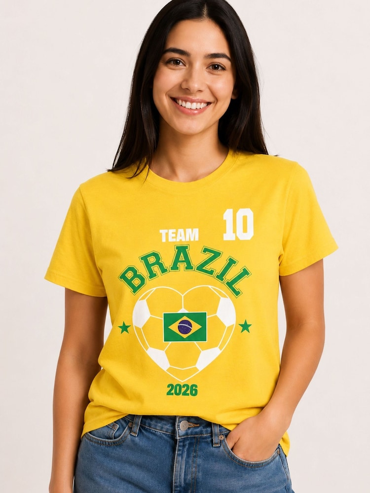 Brand Threads Yellow Brazil Football T-Shirt - Image 1 of 4