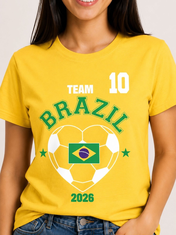 Brand Threads Yellow Brazil Football T-Shirt - Image 2 of 4