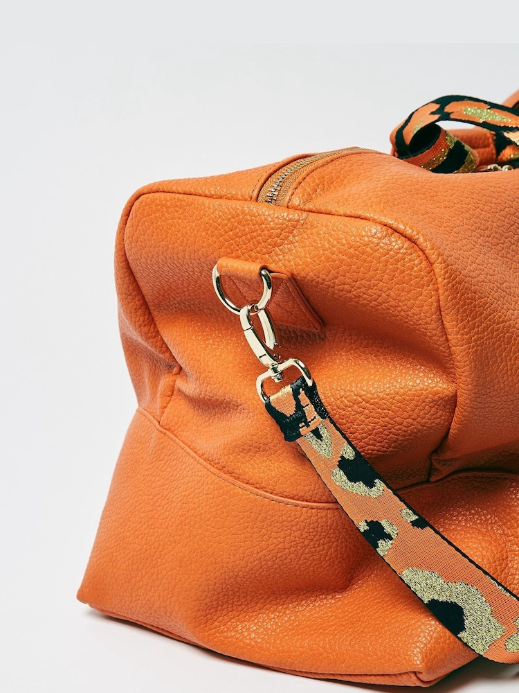 Oliver Bonas Orange Hattie Animal Print Weekend Bag - Image 5 of 5