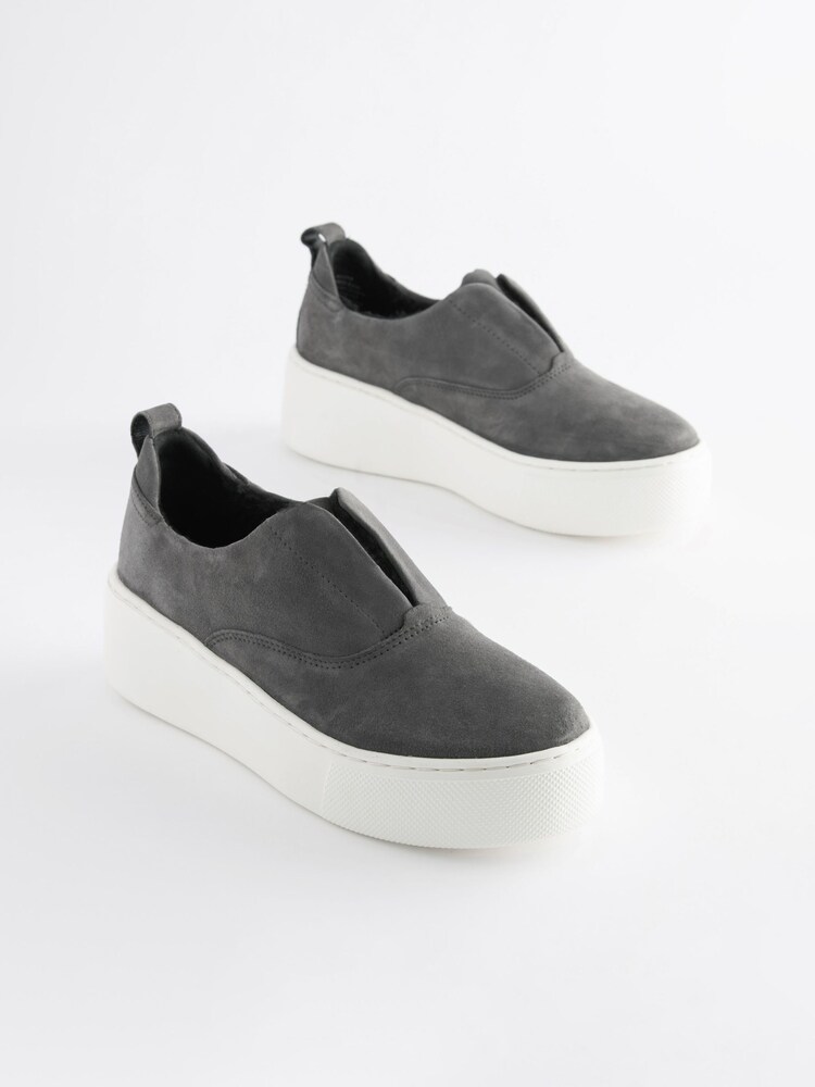 Grey Slip On Signature Forever Comfort® Leather Chunky Wedges Platform Trainers - Image 3 of 9