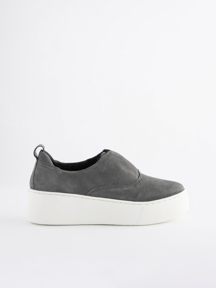 Grey Slip On Signature Forever Comfort® Leather Chunky Wedges Platform Trainers - Image 4 of 9