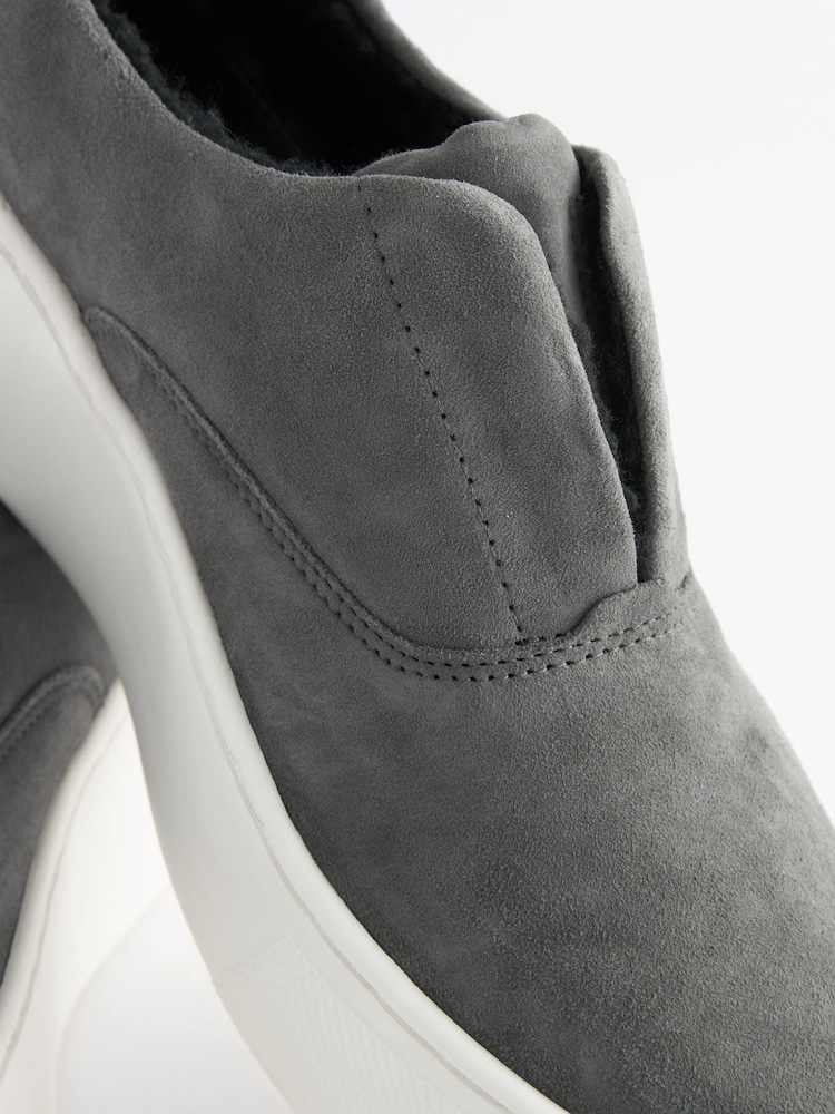 Grey Slip On Signature Forever Comfort® Leather Chunky Wedges Platform Trainers - Image 6 of 9