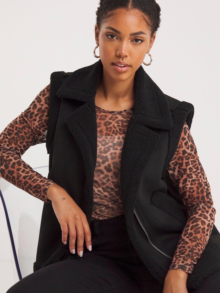 Simply Be Black Shearling Gilet - Image 1 of 4