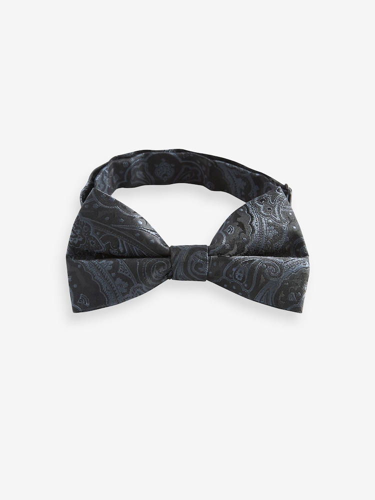 Black/Silver Paisley Bow Tie And Pocket Square Set - Image 2 of 4